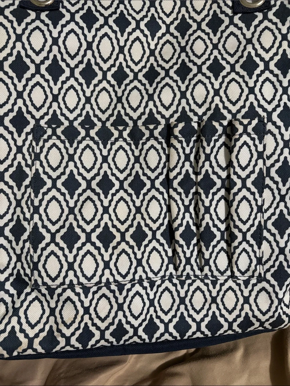 thirty-one Navy and White Diamond-Print Tote with Exterior Pockets